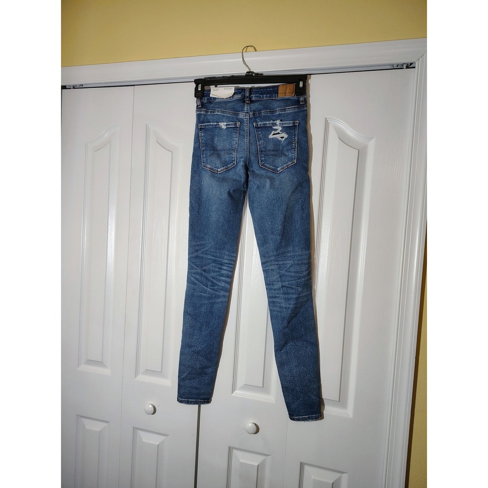American Eagle High Rise Jegging Next Level Stretch Distressed Blue Jeans 4 Long - Picture 2 of 6